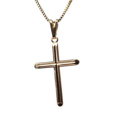 Imagem de Colar Veneziana com pingente de Cruz banhado a ouro 18k - Riveor