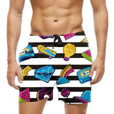 Imagem de Short Praia Shorts Banho Bermuda Verão Xadrez Objetos Cartoon 1435 - S