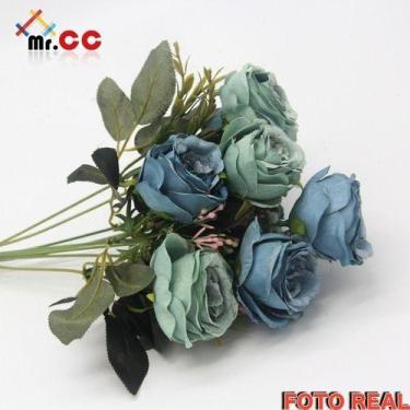 Imagem de Buquê Rosa Envelhecido Galho C/9 Flores Artificial Arranjo - oem