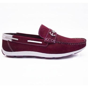 Imagem de Sapato Drive Mocassim Masculino Couro Nobuck Vinho Branco Ref.C8025 Cl