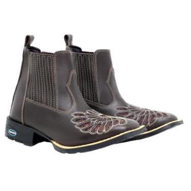 Imagem de Bota Botina Feminina Cano Curto Country Bico Quadrado Bordada Sola de 