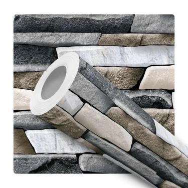 Imagem de Papel de Parede Adesivo Tijolinho Tijolo Canjiquinha Pedra Cinza Branc