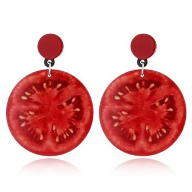 Imagem de Brinco de orelha de tomate acrílico vegetal cereja vermelho frutas brinco para mulheres meninas joias presentes, Zinco, acrílico