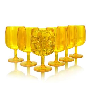 Imagem de Yanglonghui Conjunto de 6 taças de vinho de plástico de 350 ml, taças de vinho acrílicas inquebráveis, reutilizáveis de plástico colorido, empilháveis, seguras para lava-louças, livre de BPA, ideal