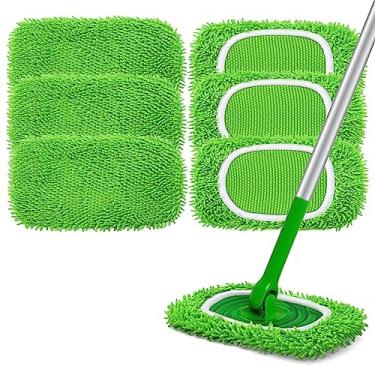 Imagem de Refil reutilizável para esfregão Swiffer Sweeper – panos secos e panos de limpeza úmidos para limpeza doméstica – Almofadas laváveis de microfibra para esfregar pisos – Pacote com 6 (esfregão não incluído)