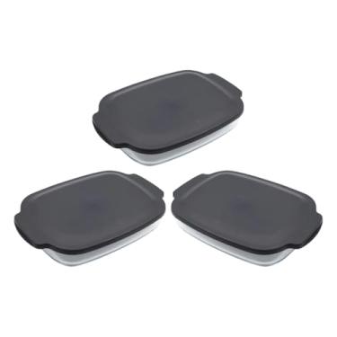 Imagem de Conjunto De Assadeiras De Vidro, 3 Peças, Refratário Retangular De 2 Litros Para Servir Travessa Com Tampa Plástica Resistente Sobremesa E Assados Escritex