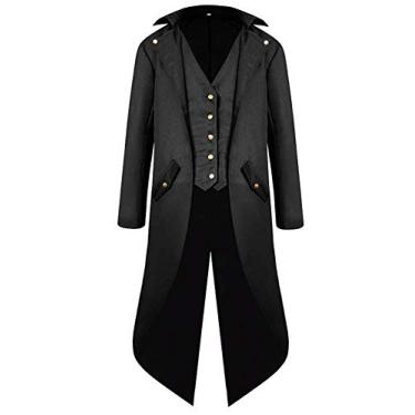 Imagem de Jaqueta masculina Steampunk Tailcoat Fantasias de Halloween Casaco Vitoriano Gótico Cosplay Vintage Frock Coat Uniforme, Preto, XX-Grande