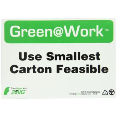 Imagem de Zing Green Products 1043 Placa de plástico reciclado verde no trabalho "Use Smallest Carton Feasible", 25,4 cm de comprimento, 17,8 cm de largura