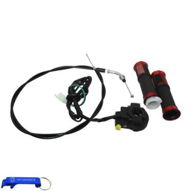 Imagem de TC-Motor 22 mm 7/8" Alumínio Borracha Punhos Cabo de Aceleração Interruptor de Parada para 2 tempos 49cc 50cc 60cc 80cc Motorizado Bicicleta Push Bike (Vermelho)