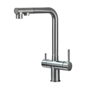 Imagem de Torneira de pia de cozinha filtrada, puxe para fora, rotação de 360 graus, torneira de filtro de água, torneira de água potável, misturador de pia, cinza escovado