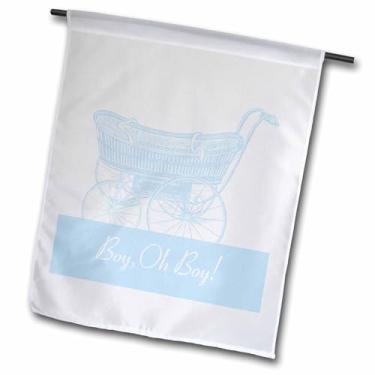 Imagem de 3dRose Menino Oh Boy - Ilustração de carrinho de bebê bonito vintage - Bandeira de jardim, 30,48 x 45,72 cm