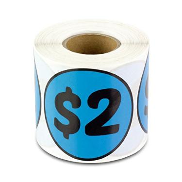 Imagem de Adesivos de preço pré-impressos de $2 dólares - adesivos redondos circulares de 5 cm em azul celeste brilhante para venda de garagem, venda de quintal, mercado de pulgas, adesivos de preços de loja de