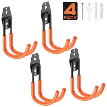 Imagem de Cpais Ganchos de garagem com revestimento antiderrapante, ganchos de armazenamento resistentes para pendurar bicicleta, mangueira, escada, quintal, ferramentas de jardim (pacote com 4, laranja, 14 x