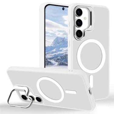 Imagem de Tcaraersing Capa magnética para Samsung Galaxy S24 FE com suporte [compatível com MagSafe] Suporte de anel de câmera embutido Stash Kickstand Slim fosco fosco capa anti-impressão digital, branco