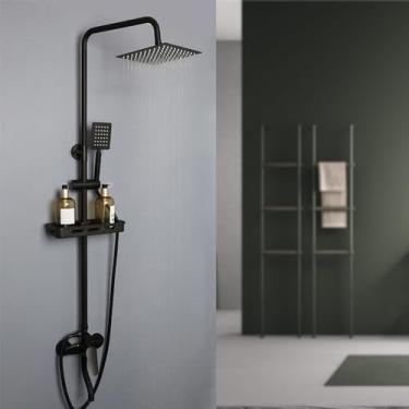 Imagem de CAPPCHAO Torneira de Chuveiro de Banheiro Exposta Sistema de Chuveiro de 8" Chuveiro de Parede Tripla Função Acessórios de Chuveiro Sistema de Chuveiro Externo com Pulverizador de (, Preto Fosco)