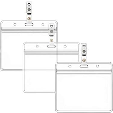 Imagem de Protetor de cartão de vacinação CDC porta-crachás horizontais e clipes de crachá de metal com alça de vinil à prova d'água suporte de cartão de identificação de PVC (Horizontal 3x4, 25)