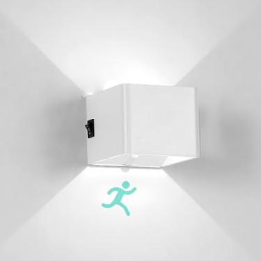 Imagem de Luminária de parede LED interna com sensor de movimento, luminária de parede com interruptor de botão, luzes de arandela recarregáveis, alimentadas por bateria, lâmpadas de cabeceira, quarto