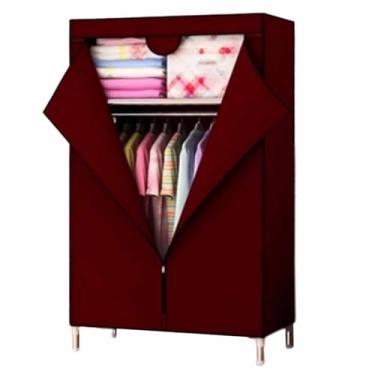 Imagem de Guarda-roupa Armário grande com zíper totalmente fechado, armação de tubo de aço, pano de cetim, guarda-roupa resistente, durável, simples para quarto armário