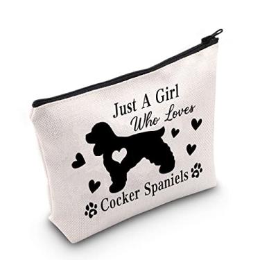 Imagem de G2TUP Cocker Spaniel Lover Gift Just A Girl Who Loves Dogs Makeup Bag Mom Cosmetic Bag Owner Zipper Travel Bag, Bolsa branca Cocker Spaniels