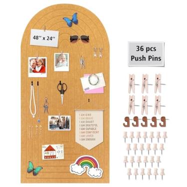 Imagem de Quadro de avisos de feltro, quadro de alfinetes, 122 x 61 cm, grandes quadros decorativos de cortiça para paredes, quadro de alfinetes de decoração de arco boho para fotos, quadro de alfinetes de