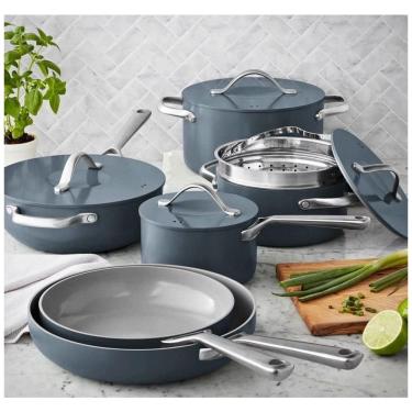 Imagem de Conjunto de Panelas Antiaderente Revestida de Cerâmica, 11 Peças, MEMBER MARK, Cinza