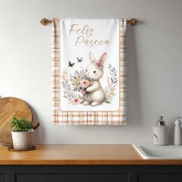 Imagem de Pano de Prato Atoalhado para Copa e Cozinha Estampa Coelho de Páscoa - Md05