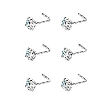 Imagem de FANSING Piercing de nariz de titânio em forma de L para mulheres e homens, piercing de narina com extremidade de zircônia cúbica, 4.0mm, 22 Gauge, Titânio, Sem pedras preciosas