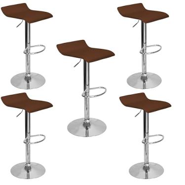 Imagem de Kit 5 Banquetas Toquio Wave Enzo Belo Horizonte Giratória com Regulagem Marrom - Lianto Decor