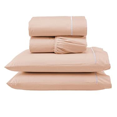 Imagem de Jogo Lençol Percal 400 Fios Ponto Palito Cama Queen 4 peças (Salmão)