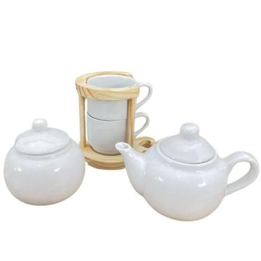 Imagem de Kit café e chá 5 Pçs Xicaras c/ suporte + bule + Açucareiro - Antilope