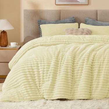 Imagem de BEDELITE Conjunto de edredom Queen de lã – Roupa de cama supermacia, quente e fofa, amarelo transparente, luxuosa, felpuda e pesada, para o inverno, com 2 fronhas