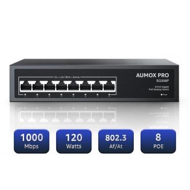 Imagem de Switch PoE AUMOX PRO SG308P - 8 Portas Gigabit Ethernet 120W
