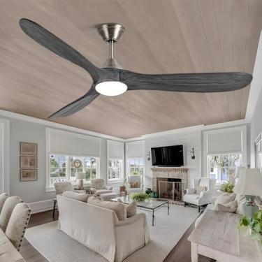 Imagem de AUNLPB Ventilador De Teto Externo Com Luz, Ventilador De Teto De 60 Polegadas Com Luz E Controle Remoto, Ventilador De Teto De Madeira Moderno, Motor Cc Silencioso Reversível, Alto Cfm, Ventilador D