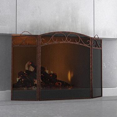 Imagem de Fire Beauty Tela De Lareira 3 Painéis Com Alças De Ferro Forjado 51" (C) X31(A) Capa De Proteção Contra Faíscas (Cobre Escovado)