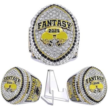Imagem de noblehead Anel Campeonato de Futebol de Fantasia 2025 Heavy FFL Champion Troféu Anel Troféu Troféu para Vencedor da Liga de Futebol de Fantasia, size 14, Metal, pedras