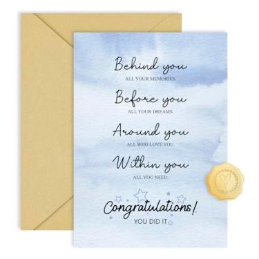 Imagem de CRTURUNIQ Cartão de formatura para faculdade ou ensino médio, cartão de parabéns de pós-graduação com envelope e adesivos, presente de parabéns para ele ou ela
