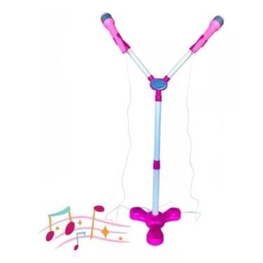 Imagem de Microfone Para Criança Infantil Com Pedestal Rosa Conecta Celular Mp3