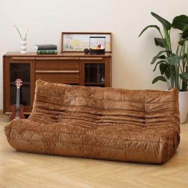 Imagem de N&V Cadeira Fireside, sofá de chão sem braços de meados do século, espreguiçadeira macia de chenille premium, cadeira de espuma para sala de estar, quarto e escritório (marrom, três lugares)