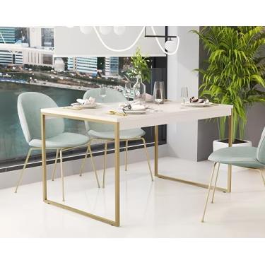 Imagem de Mesa Industrial Retangular 120x80 Pé Metal Cozinha Jantar (Off White/Dourado)