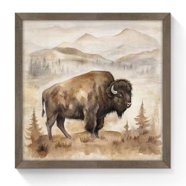 Imagem de SunFlax Arte de parede de vaca pequena Highland: decoração de parede de madeira animal marrom para casa de fazenda rústica, imagem de arte de iaque rústico na cozinha 30,5 cm L x 30,5 cm A