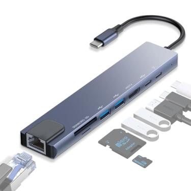 Imagem de GONSIFACHA Hub USB C 8 em 1 tipo C para multiportas 4K HDMI RJ45 PD Charge leitor de cartão SD/TF tipo C para adaptador USB Dock para MacBook Air Pro PC