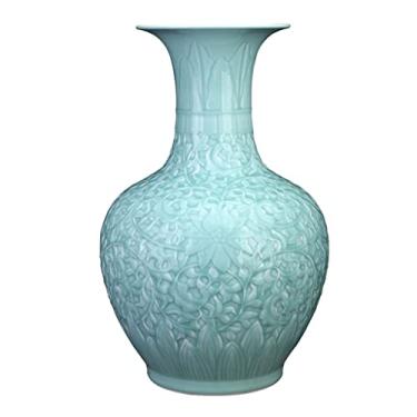Imagem de Vaso Vaso de celadon retrô feito à mão ornamento de cerâmica para casa sala de estar entrada porcelana chinesa simples garrafa de apreciação Vaso de flores