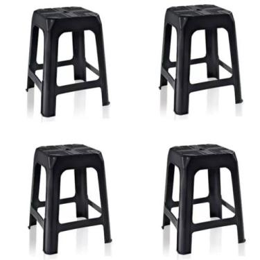 Imagem de Kit 4 Banquetas de Plástico Preta Banquinho Empilhável - Plastics