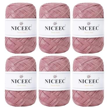 Imagem de NICEEC 6 novelos de fio de fita macia, ráfia fácil de crohcet, crochê e tricô, fio de fita de papel para embrulho de presente de artesanato faça você mesmo, comprimento total 1,76 oz×6/109yds×6 - rosa