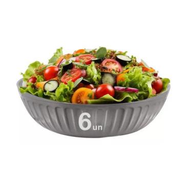 Imagem de 6 un Tigela Saladeira Melamina Redonda Plissé cinza 22cm - yangzi