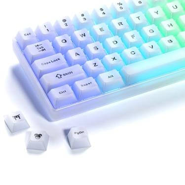 Imagem de XVX Teclas de teclado brancas, transparentes 60 65 75 100 por cento, conjunto de teclas personalizadas translúcidas fofas 124 teclas para teclados mecânicos de jogos (Cherry Profile)