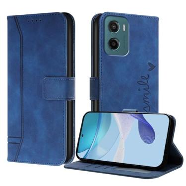 Imagem de COTDINFOR Capa para Moto G Stylus 5G 2025 capa carteira com suporte para cartão capa flip de couro com suporte magnético proteção total capa para celular Motorola Moto G Stylus 5G 2025 Smile Blue