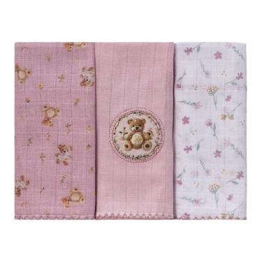 Imagem de Kit com 3 Panos de Boca Ursinhos Baby Joy, Ursa rosa