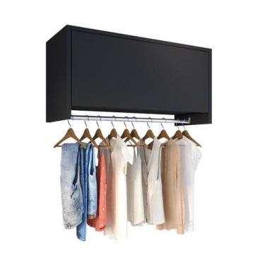 Imagem de Armário Suspenso Preto Lavanderia Com Cabideiro Para Roupas - JM3