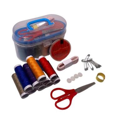 Imagem de Kit Costura 43 Peças Maleta Agulha Linha Fita Métrica - PDIMPORT, Azul